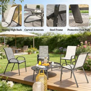 Set di 4 Sedie da Esterno Grigie Miste con Schienale per Terrazzo e Giardino, Senza Tavolo, Solo Sedie - Product Image 4