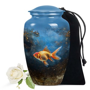 Urne funéraire bleue pour animaux de compagnie, pour cendres de chat et de chien, avec motif de poisson coloré, grande urne décorative, urne commémorative pleine grandeur - Product Image 2