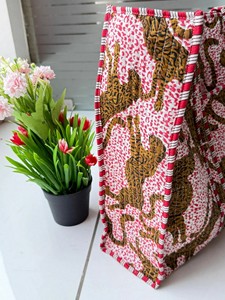 Quilted Cotton <b>Boho</b> Gingham Green Stripe Handprinted Reversible Large Tote <b>Bag</b> Eco-Friendly Sustainable Sturdy Grocery Fashion - Product Image 2