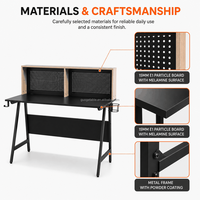 Support de bureau pour ordinateur avec étagère surélevée à double panneau perforé, porte-gobelets et crochets latéraux, structure métallique, OEM ODM, pour la maison, le bureau, l'étude