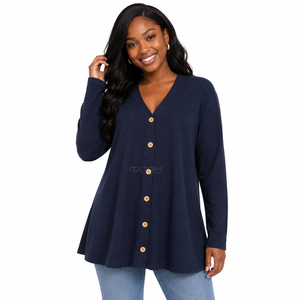 Cosh International Acrylic Sisterhood Sorority <b>Navy</b> Blue V-Neck Long Sleeve Knitted <b>Cardigan</b> Casual Style Full Length Frock - Product Image 1