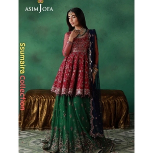 ชุดเลเฮนกาแบบเปปลัมสีสันสดใสประดับอัญมณี คอลเลคชั่น Asim Jofa SSUMAIRA พร้อมเสื้อปักลายผ้าตาข่าย สำหรับงานแต่งงานหรืองานอีดอย่างเป็นทางการ - Product Image 5