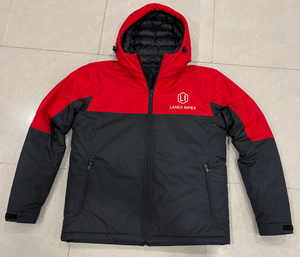 Custom Men's Winter <b>Waterproof</b> Hooded Puffer <b>Jacket</b> Windproof Insulated Outdoor Thermal Coat Two Tone Red Black Full Zip <b>Parka</b> - Product Image 5