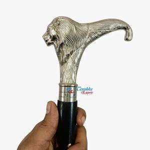 Canne de marche en bois noir pliable et réglable, style Art Déco, avec motif lion en laiton nickelé vintage, pour hommes et femmes âgés - Product Image 4