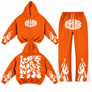 Ensemble survêtement homme personnalisé : sweat à capuche imprimé motif flamme et pantalon de jogging oversize style streetwear - Product Image 5