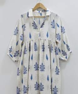 Vestido Túnica Midi para Mujer, 100% Algodón, Cuello en V, Mangas Abullonadas, Silueta en A, Transpirable, Ecológico, Tie-Dye Hecho a Mano - Product Image 4