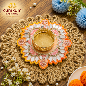 <b>Peach</b> Candle Holder Flower Kundan Work Tea Light Holder for Table <b>Top</b> Decor for Diwali Christmas Ganpati Decoration Lanterns - Product Image 1