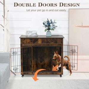 38.4 Inch Wooden Dog Crate Furniture Decorative Pet Cage Kennel with 2 Drawers - Product Image 6