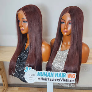 Perruque en cheveux humains vierges vietnamiens bruts, double densité, avec closure en dentelle HD transparente 5x5, 22 pouces, sans colle, ultra-lisse, couleur marron - Product Image 2