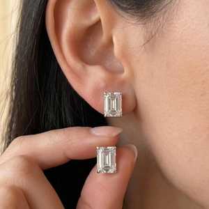 2CT Each <b>Emerald</b> Moissanite Solitaire <b>Stud</b> <b>Earrings</b> 925 Sterling Silver Wedding Party Sparkly Promise Gift For Lovers - Product Image 2
