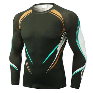 Men's Long Sleeve Rash Guard Compression Shirt Sublimation Print Quick Dry Spandex Polyester Athletic <b>Top</b> - Product Image 4
