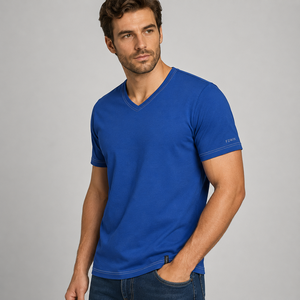 Camiseta de Manga Corta con Cuello en V para Hombre F2WIN, Negra, Corte Regular, Informal, de Forro Polar, Poliéster/Algodón, Transpirable, Diseño Sólido, Logotipo Frontal - Product Image 5