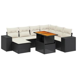 Conjunto de sofás de jardín negros con cojines color blanco crema - Product Image 2