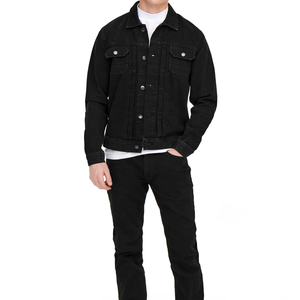 Veste en jean noire pour homme AMDAA ENTERPRISES, col rabattu, boutons en corne, poches sur le devant, vêtement d'extérieur décontracté pour l'automne, en coton tissé uni - Product Image 5