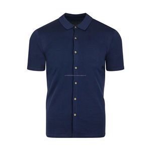 Chemises polo pour hommes en maille tricotée à manches courtes, boutonnées, bleu marine, avec logo personnalisé, nouveau design 2025 - Product Image 3