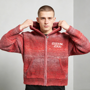 Sudadera con Capucha para Hombre, Moderna, Roja Degradada, de Tela Texturizada, con Cierre, Logotipo Personalizado, Bolsillos Grandes, Estilo Casual - Product Image 6