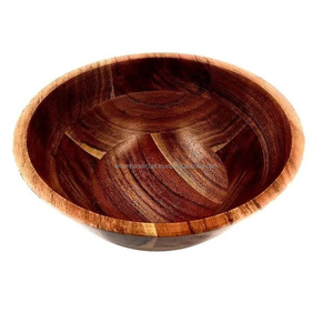 Ensemble de bols à salade en bois naturel sculpté sur mesure de haute qualité, fabriqués à la main, finement polis, pour la maison et les restaurants, emballés dans un carton, style bohème - Product Image 2