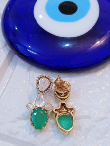 AMAIRA JEWELS Vintage Gold Plated <b>Emerald</b> Cut Green Stone Women's Earrings Bezel Setting Silver Fashion Jewelry Set Badam Shape - Product Image 5