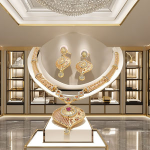 Wholesale 14K 18K 24K Gold Plated AD & <b>Ruby</b> Stone Jewelry Set, Indo-Western Design AD Gold <b>Necklaces</b>, AD Stone Fashion <b>Necklaces</b> - Product Image 3