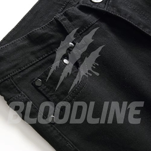 Bloodline Men's Slim Fit Distressed Ripped Denim Jeans <b>Straight</b> Leg Cotton Midweight Casual Autumn Style - Product Image 6