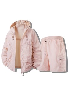 Ensemble de survêtement 2 pièces OEM pour homme : coupe-vent et short, avec fermeture éclair réfléchissante, en nylon, à capuche et poches zippées, pour activités de plein air - Product Image 4