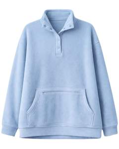 Sudadera de Felpa Extra Grande para Mujer, Color Azul Claro, con Cuello de Cierre a Presión, Bolsillo Tipo Canguro, Fabricación Personalizada - Product Image 1