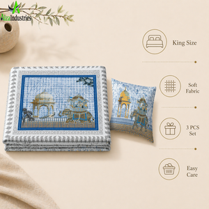 Juego de Sábanas de Algodón Azul Cielo, Tamaño King, 3 Piezas, Diseño de Elefantes Reales Mughales, con Fundas de Almohada, Ropa de Cama Suave y Lujosa - Product Image 3