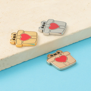 Ciondolo a Forma di Cuore Smaltato 12.8x13MM in Acciaio Inossidabile Placcato Oro Rosa, Accessori per Gioielli per Adolescenti - Product Image 4