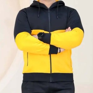 เสื้อสเวตเชิ้ตมีฮู้ดสีดำเหลืองสำหรับผู้ชาย แขนยาว สวมใส่สบายๆ ในฤดูใบไม้ร่วง มีกระเป๋าข้าง ผลิตจากผ้าฝ้าย 100% - Product Image 3