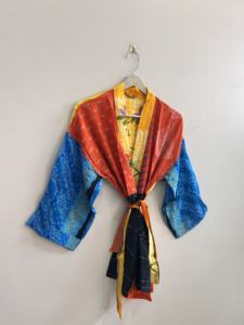 Robe kimono courte en soie pour femme, peignoir vintage, tenue d'été - Product Image 5