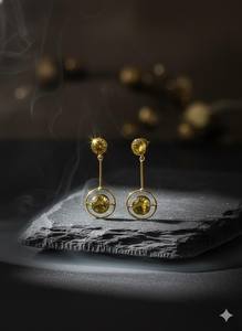 Pendientes Geométricos de Plata de Ley 925 con Baño de Oro de 14K y Cristal Amarillo Citrino, Joyería Ligera - Product Image 4