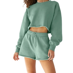 Ensemble de survêtement en coton personnalisé pour femmes, été, 2 pièces, ensemble de shorts unisexe, sweat-shirt à manches longues, shorts d'été, ensemble de t-shirts pour femmes - Product Image 1