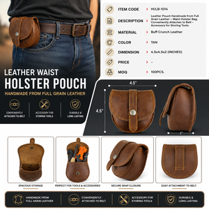Funda de Cinturón de Cuero Genuino Hecha a Mano, Bolsa Compacta para Herramientas y Accesorios de Uso Diario - Product Image 6