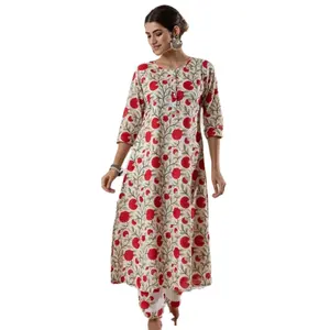 Kurta dan celana Taman Hibiscus merah mode India Styling kualitas tinggi Kurta dan celana dari produsen India