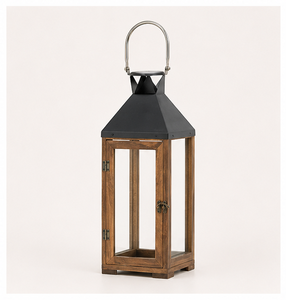 Farol de vela rústico hecho a mano de madera y metal, farol decorativo vintage grande para decoración de bodas e iluminación de jardín al aire libre - Product Image 1