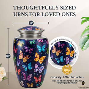 โกศบรรจุอัฐิรูปผีเสื้อหลากสีสัน สำหรับผู้ใหญ่ ทำด้วยมือจากอะลูมิเนียม สไตล์ยุโรปอเมริกัน ขนาด 220 คิวบิกอินช์ - Product Image 5