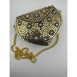 Bolso de mano de latón azul real con detalles de cuentas doradas y correa de cadena | Elegante monedero de fiesta hecho a mano para mujer - Product Image 3