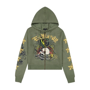 Women's Custom Digital Printing Logo <b>Long</b> Sleeve Hooded Fleece Streetwear Crop <b>Top</b> Zipper Drawstring Hoodies Quick Dry - Product Image 5