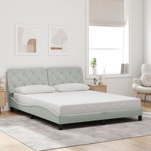 Base de Cama Tapizada en Terciopelo Gris Claro de 59.8"x79.9" con Luces LED, Sin Colchón - Product Image 5