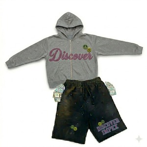 Conjunto de Sudadera con Capucha y Pantalones Cortos para Hombre, Personalizado con Bordado y Logotipo Impreso, OEM, Ropa Deportiva de Verano, 100% Algodón - Product Image 5