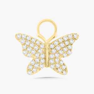 Boucles d'oreilles créoles pendantes solitaires avec breloque papillon, serties pavé de diamants de laboratoire taille ronde, pour usage quotidien, en or massif 14K - Product Image 3