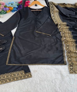 Black Silk Salwar Kameez Dupatta Women Traditional Ethnic Wear Wedding Party Outfit Pakistan Style MBL- DN-589 Hamia 85334 - Product Image 3