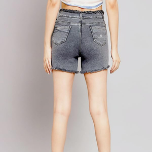 Shorts en jean pour femme, taille haute, délavé à l'acide, style streetwear décontracté, en coton, avec ceinture ajustable - Product Image 2