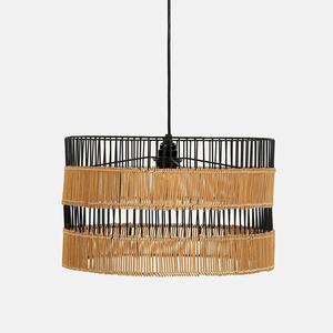 Lampe suspendue murale de qualité supérieure au meilleur prix, finition noire, en fil de fer, avec des éléments en rotin, forme ronde, décorative - Product Image 3