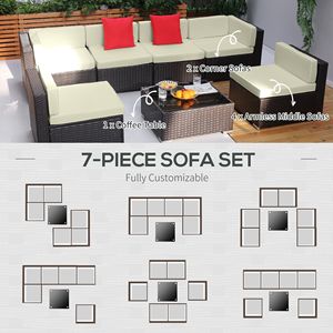 Set di Mobili da Esterno Moderni in 7 Pezzi, Divano Componibile in Rattan con Cuscini Bianchi, Telaio in Alluminio e Vimini per Giardino e Cortile - Product Image 5