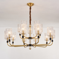 Lustre en cuivre américain pour salle à manger, salon, lampe suspendue en laiton antique avec abat-jour en verre 400k3992