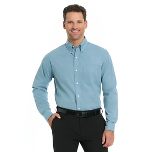 Camisa de Vestir para Hombre, Color Azul Claro, con Botones, Manga Larga, Lisa, Antiarrugas, Estilo Casual Elegante, Manga Larga, Tejido de Algodón - Product Image 3