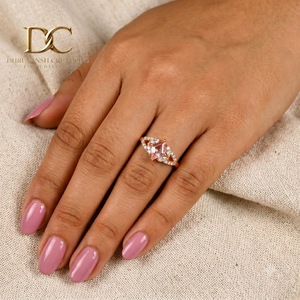 Bague ethnique en or rose massif 14 carats avec diamant de laboratoire et saphir padparadscha de laboratoire, bijoux fins pour femmes certifiés IGI - Product Image 5