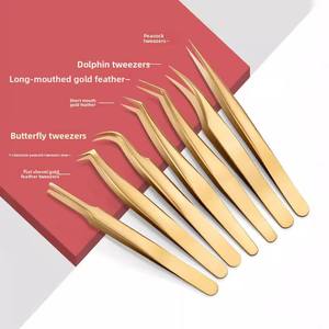 Pince à épiler professionnelle de haute précision en acier inoxydable, inclinée, antidérapante, avec clip doré, légère, manche confortable, luxe - Product Image 3