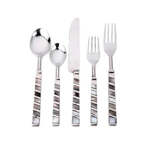 Ensemble de couverts en acier inoxydable de 5 pièces avec manches en verre finition argentée, compatibles lave-vaisselle, pour la table, le café et la maison - Product Image 4